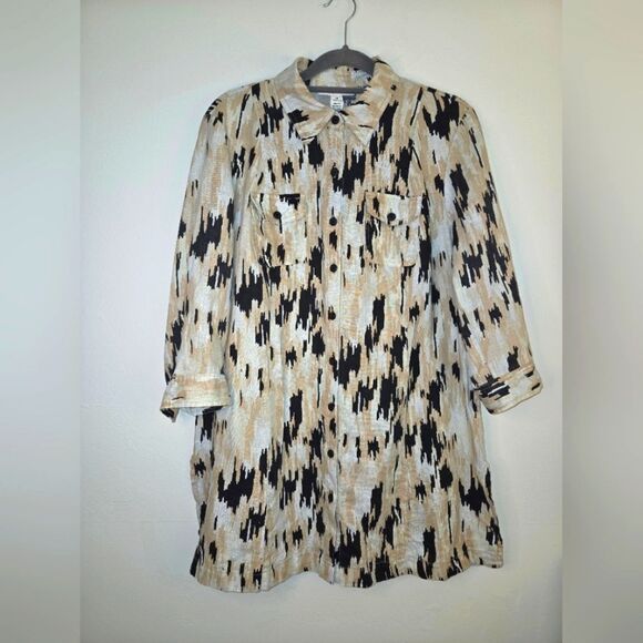 Style & Co. Tops - Style & Co Abstract 100% Linen Button Tunic size 10 Belt Missing Summer Vacation